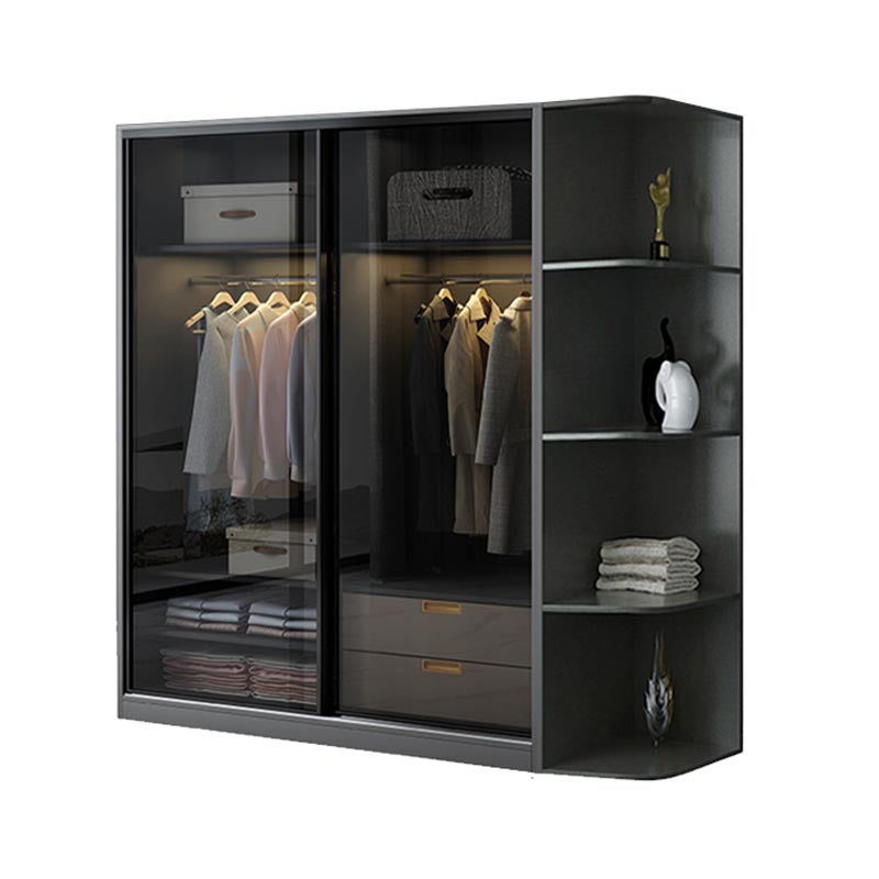Black Wardrobe for Home Modern Style Cabinet with Glass Doors