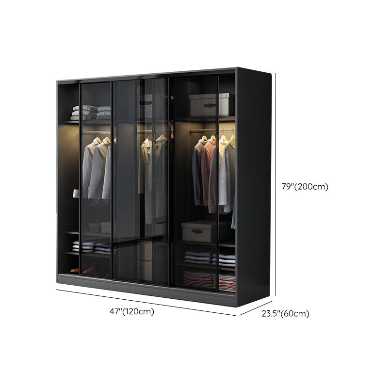 Black Wardrobe for Home Modern Style Cabinet with Glass Doors