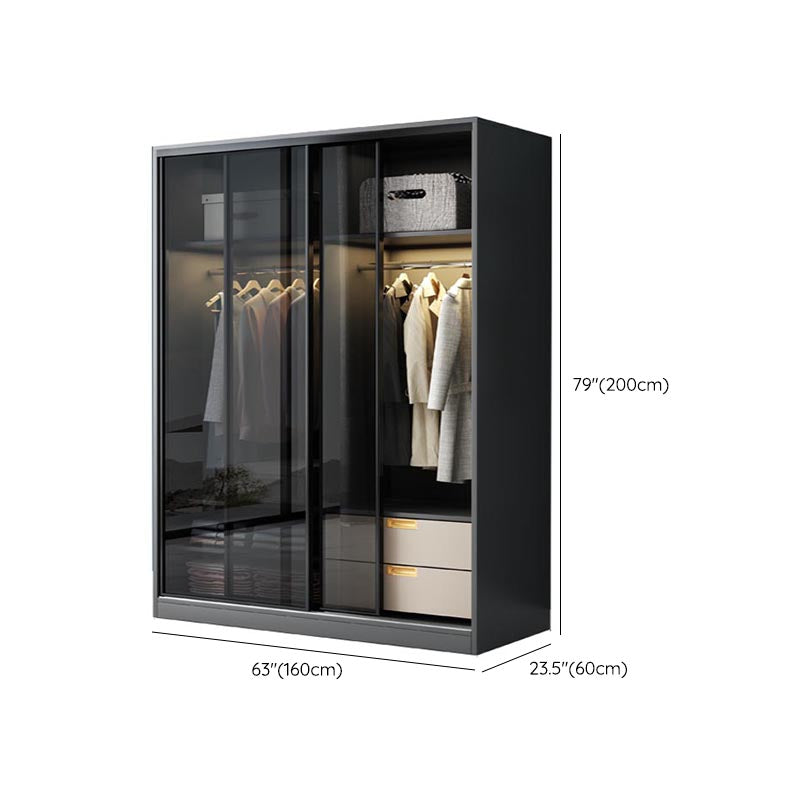 Black Wardrobe for Home Modern Style Cabinet with Glass Doors