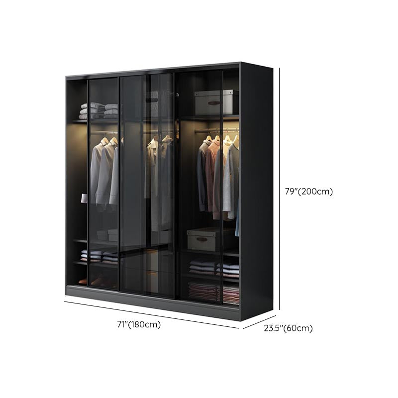 Black Wardrobe for Home Modern Style Cabinet with Glass Doors