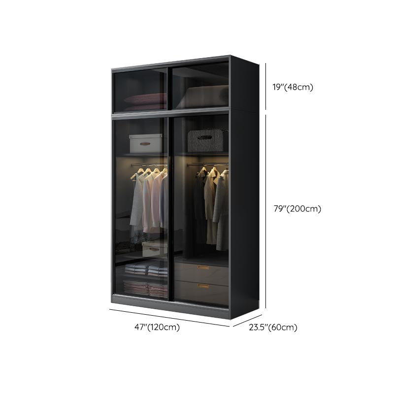 Black Wardrobe for Home Modern Style Cabinet with Glass Doors