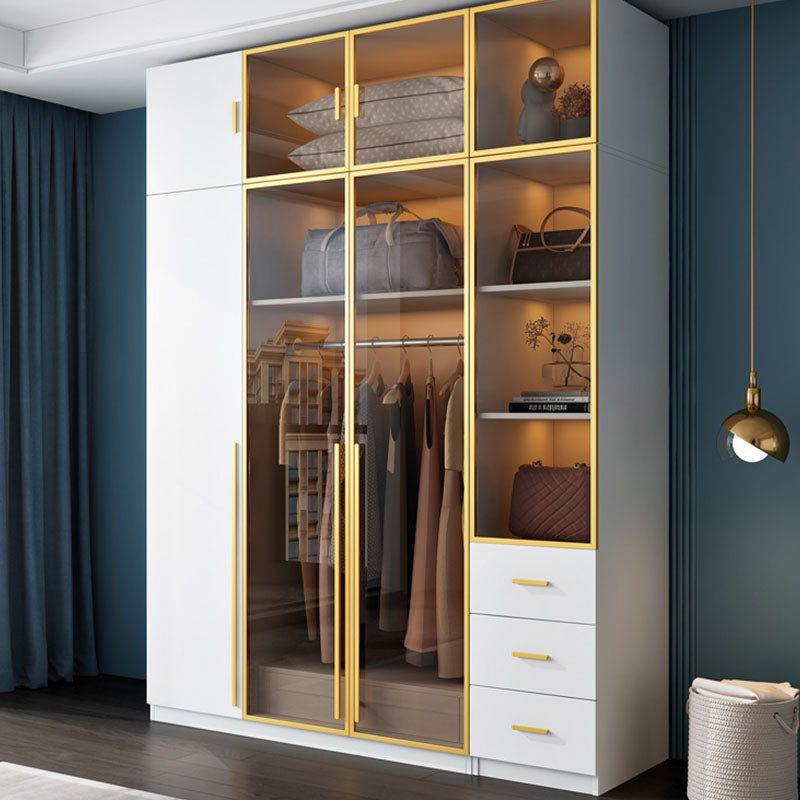 Bedroom Storage Cabinet with Brown Glass Doors Contemporary Hinged Door Cabinet