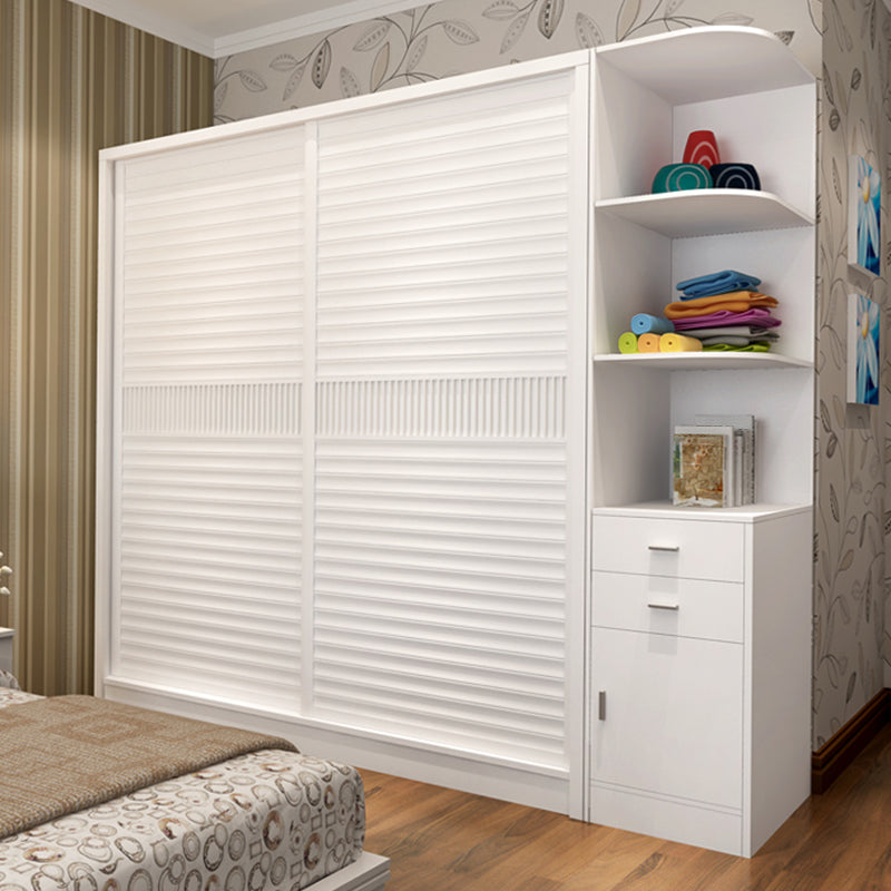 Modern Storage Cabinet with Sliding Doors Manufactured Wood White Cabinet for Bedroom