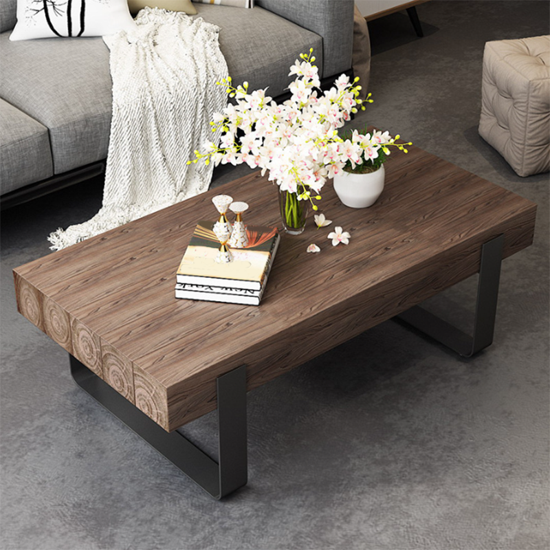 Solid Wood Sled Coffee Cocktail Table in Brown of 17.7" High