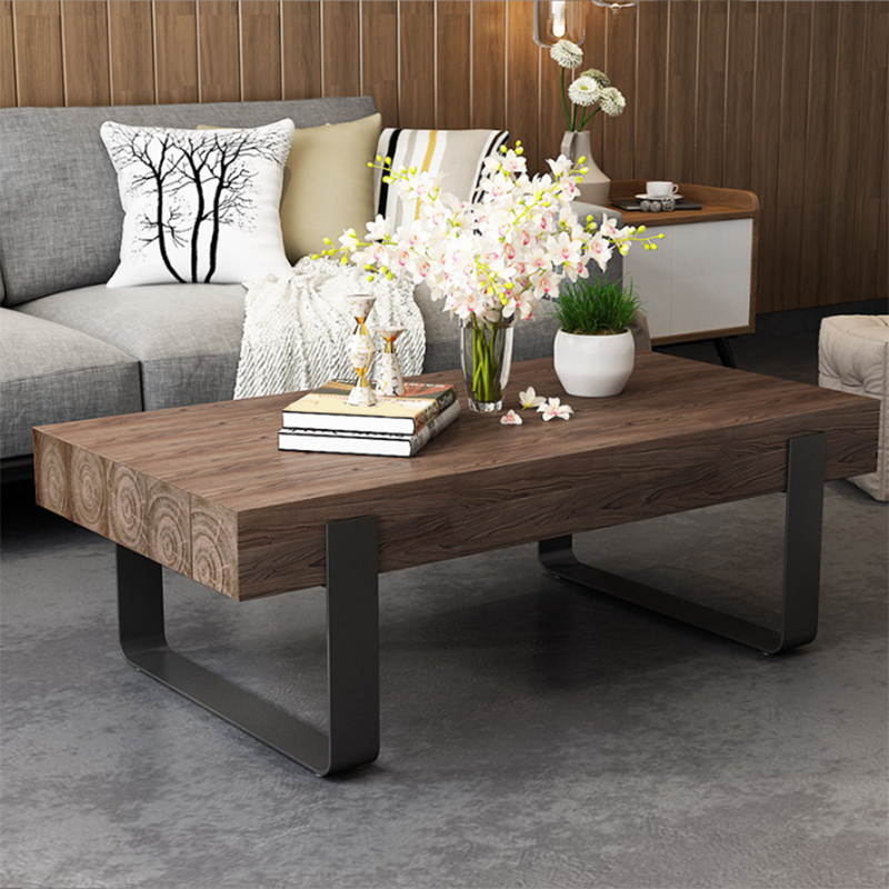 Solid Wood Sled Coffee Cocktail Table in Brown of 17.7" High
