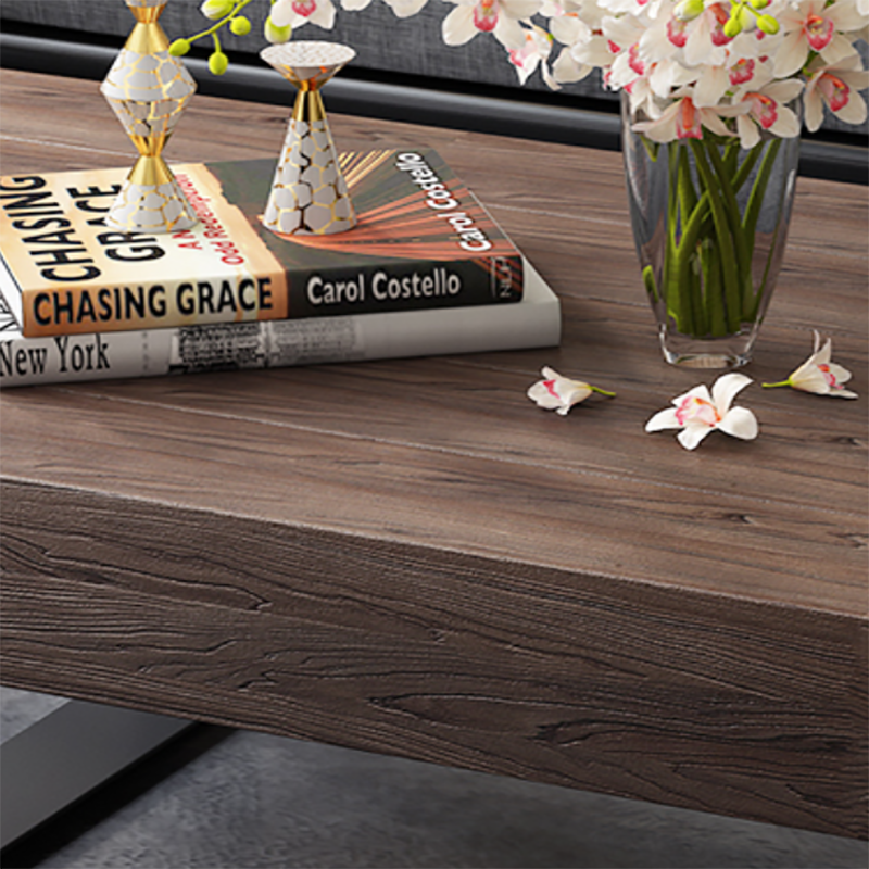 Solid Wood Sled Coffee Cocktail Table in Brown of 17.7" High