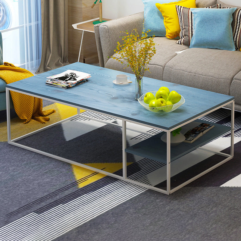 Contemporary Rectangle Wooden Coffee Table with 1 Shelf and Steel Frame Base