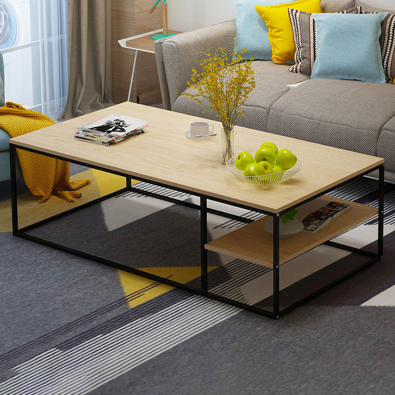 Contemporary Rectangle Wooden Coffee Table with 1 Shelf and Steel Frame Base