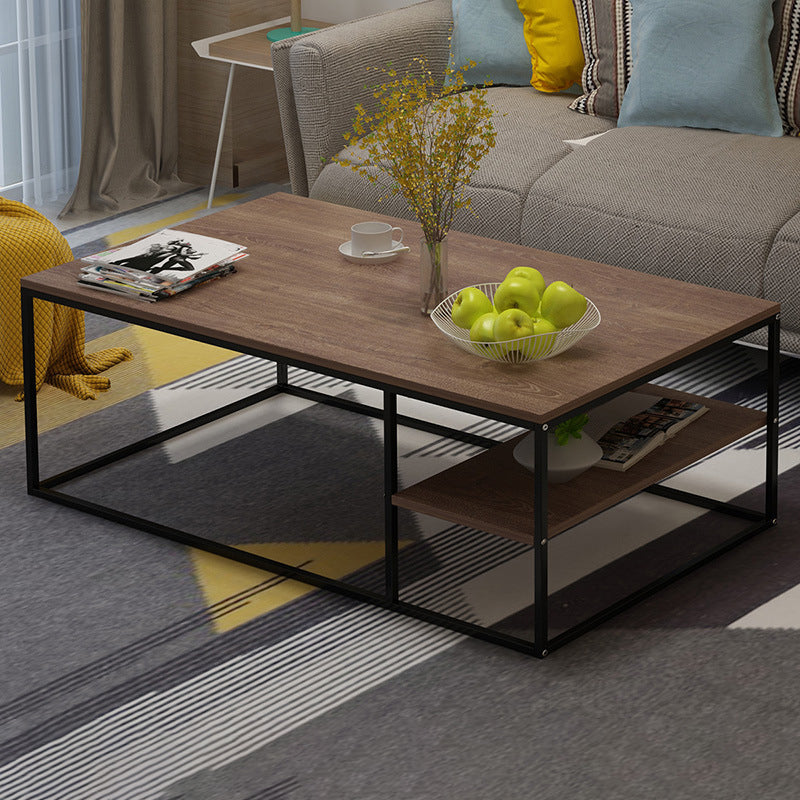 Contemporary Rectangle Wooden Coffee Table with 1 Shelf and Steel Frame Base