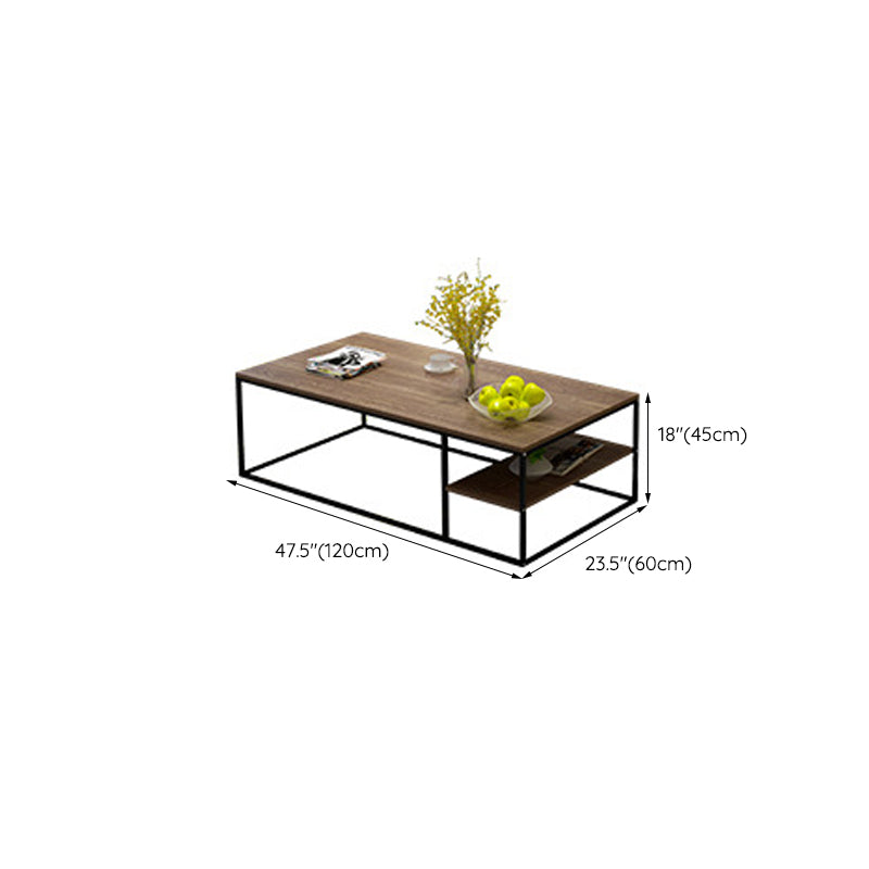 Contemporary Rectangle Wooden Coffee Table with 1 Shelf and Steel Frame Base