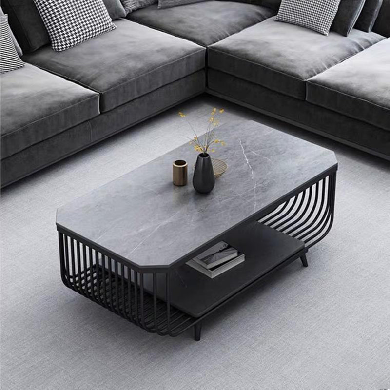 Glam Slate Coffee Table Rectangle Coffee or End Table with Shelf