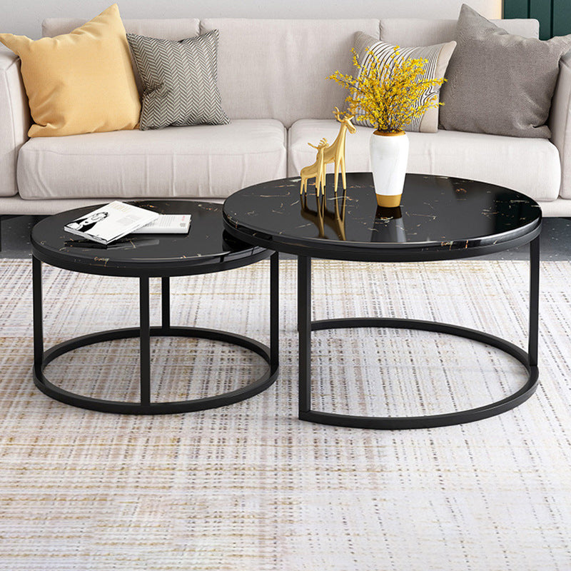 Glam Marble Top Nesting Coffee Table Set with Round Top and Iron Base