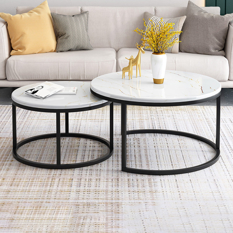 Glam Marble Top Nesting Coffee Table Set with Round Top and Iron Base