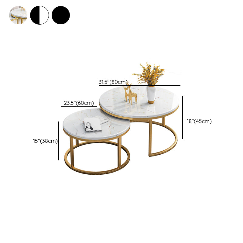 Glam Marble Top Nesting Coffee Table Set with Round Top and Iron Base