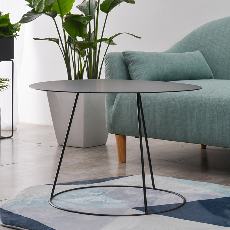 Mid-Century Modern Iron Coffee Table Set Black Finish Round Cocktail Table