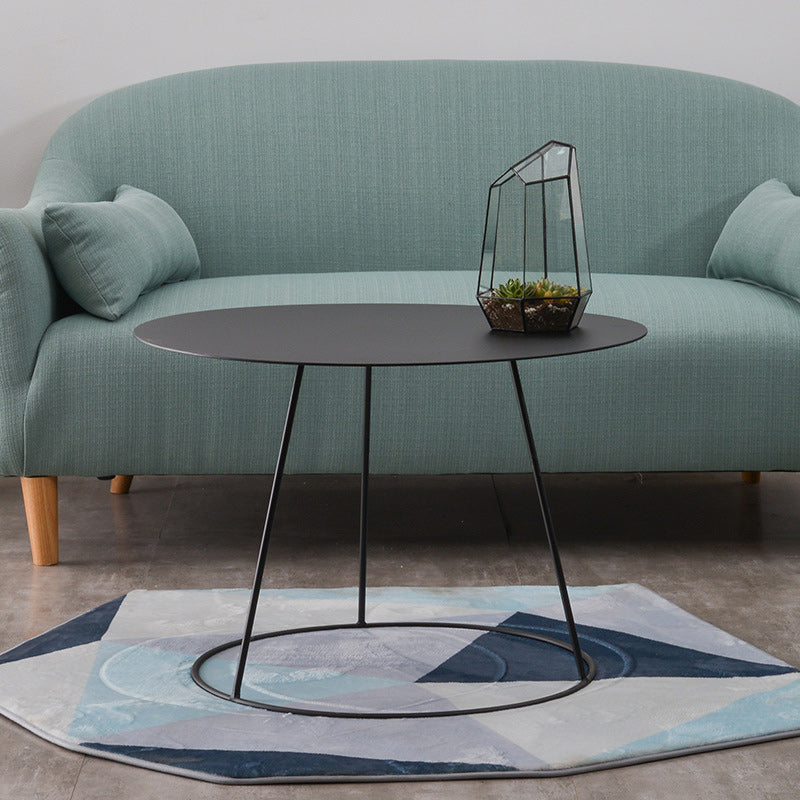 Mid-Century Modern Iron Coffee Table Set Black Finish Round Cocktail Table