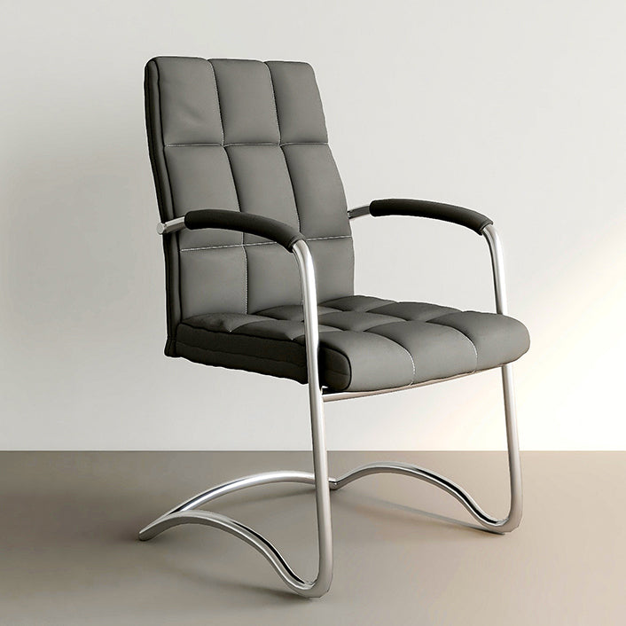 Modern Fixed Arms Desk Chair Faux Leather Mid Back Office Chair