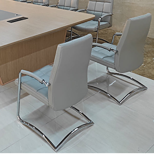 Modern Fixed Arms Desk Chair Faux Leather Mid Back Office Chair