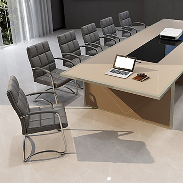 Modern Fixed Arms Desk Chair Faux Leather Mid Back Office Chair