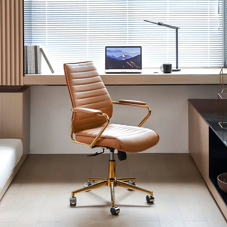 Modern Mid Back Desk Chair Faux Leather Swivel Office Chair with Padded Arms