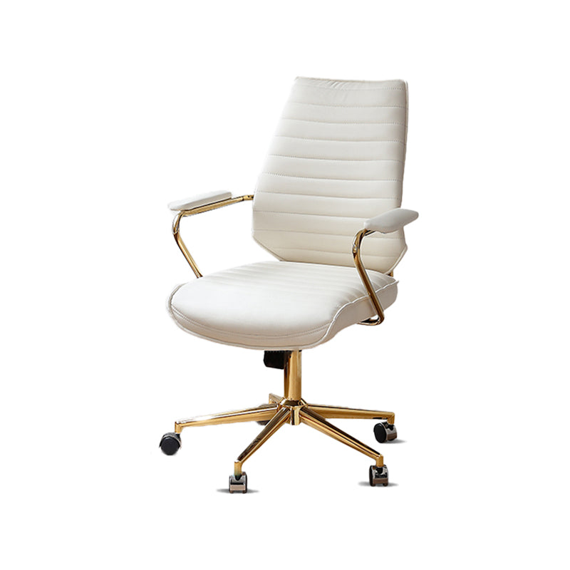 Modern Mid Back Desk Chair Faux Leather Swivel Office Chair with Padded Arms