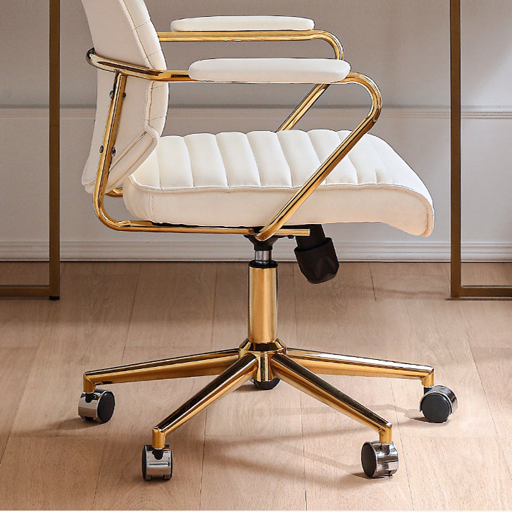 Modern Mid Back Desk Chair Faux Leather Swivel Office Chair with Padded Arms