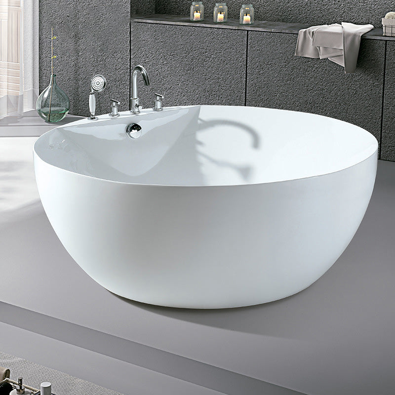Modern Freestanding Round Bathtub Center Drain Bathroom White Tub