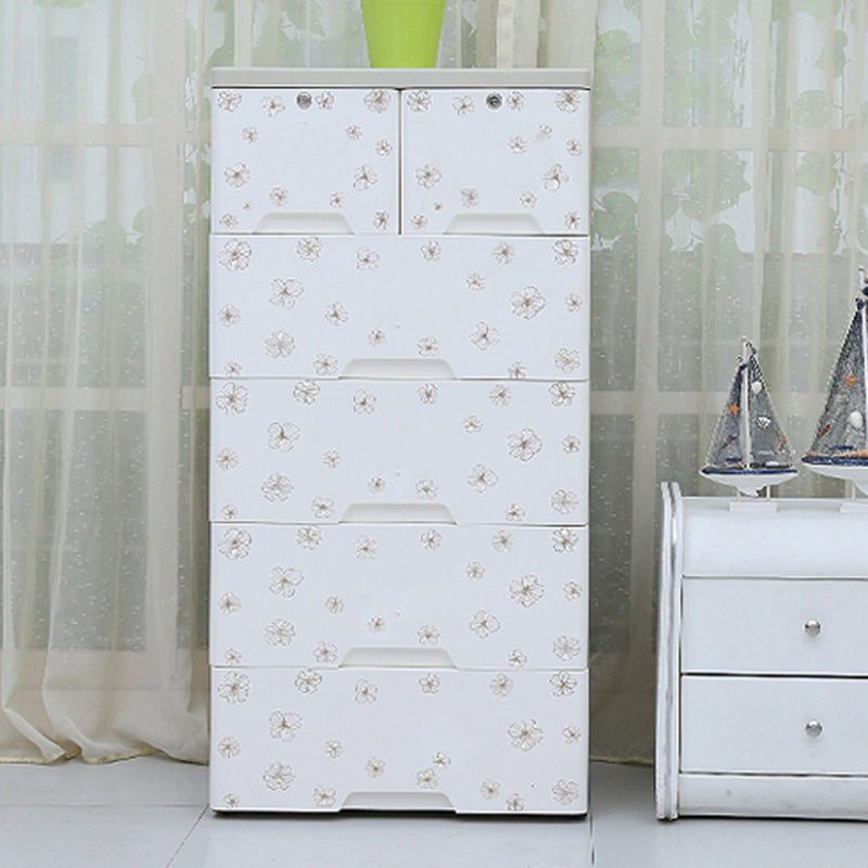 Modern White Cabinet with 6 Drawers Plastic Storage Cabinet for Bedroom