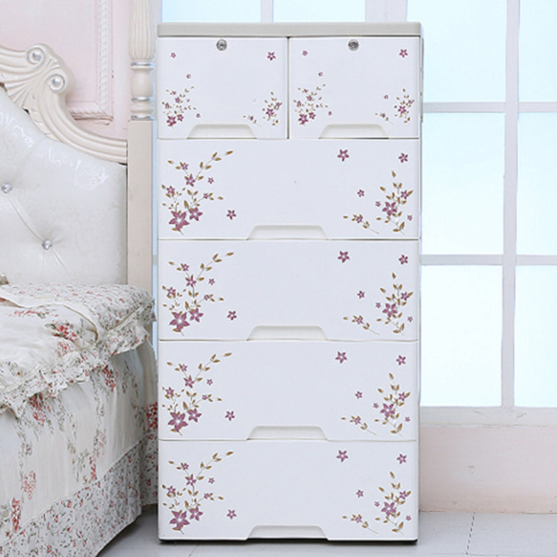Modern White Cabinet with 6 Drawers Plastic Storage Cabinet for Bedroom