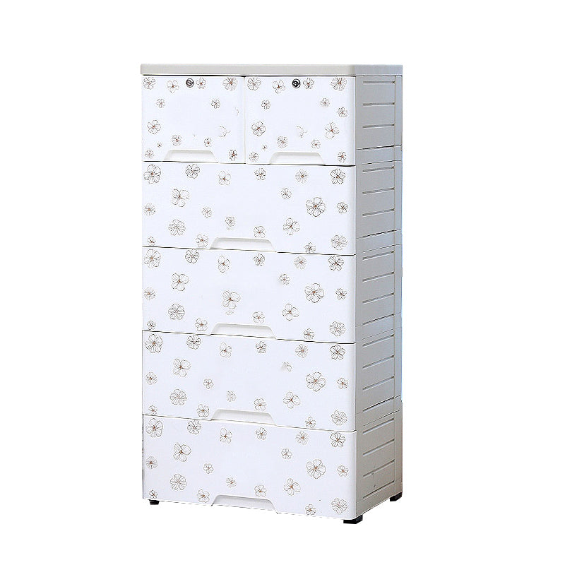 Modern White Cabinet with 6 Drawers Plastic Storage Cabinet for Bedroom