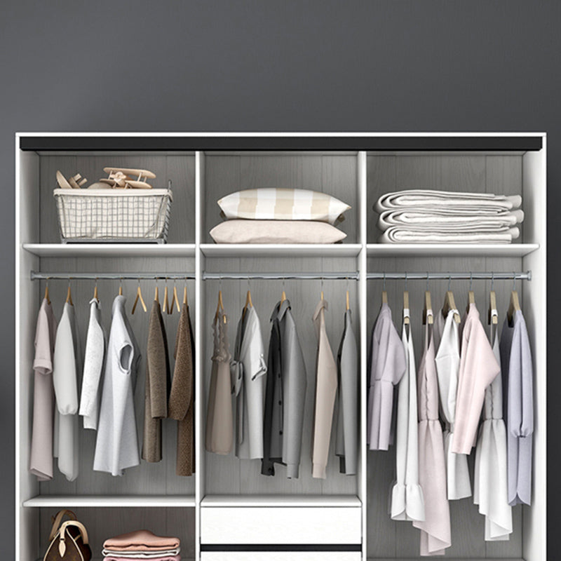 White Wardrobe with Grey Glass Doors Modern Storage Cabinet for Bedroom