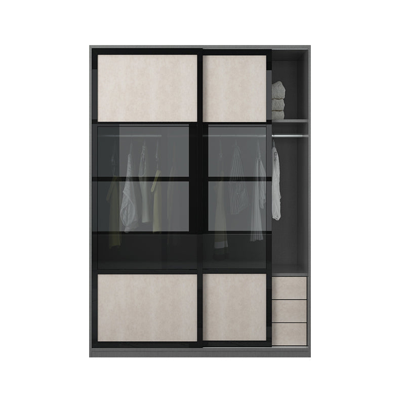 Engineered Wood Storage Cabinet with Glass Doors Contemporary Cabinet with Sliding Doors