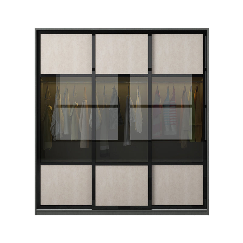 Engineered Wood Storage Cabinet with Glass Doors Contemporary Cabinet with Sliding Doors