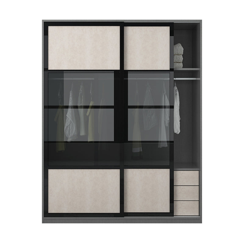 Engineered Wood Storage Cabinet with Glass Doors Contemporary Cabinet with Sliding Doors