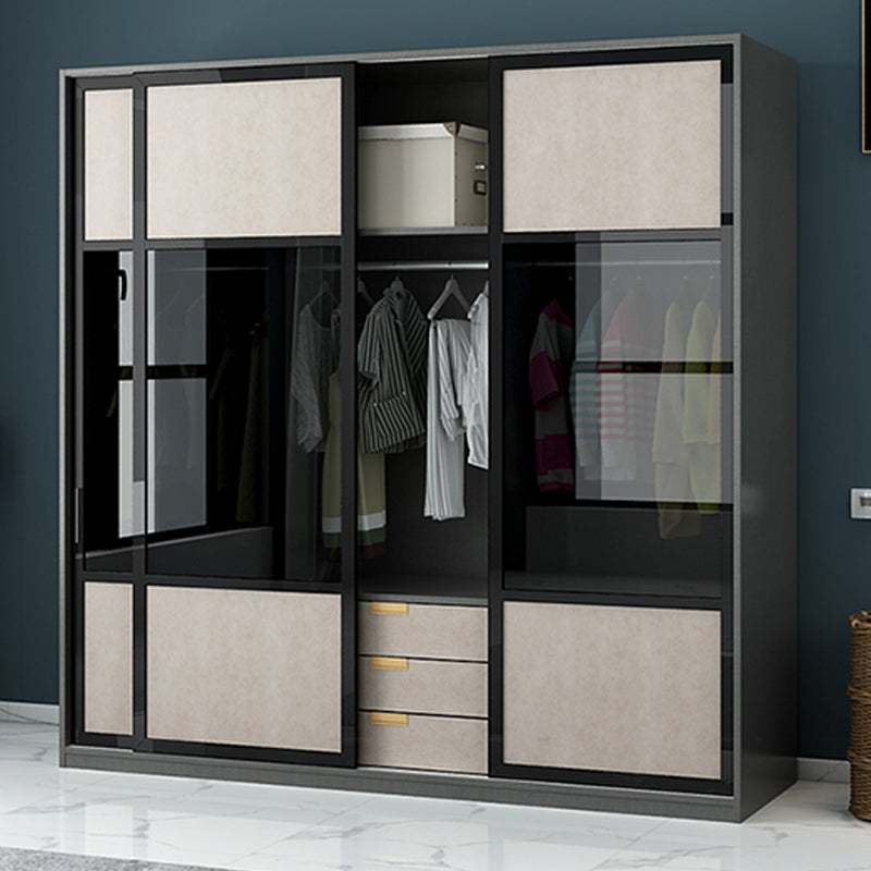 Engineered Wood Storage Cabinet with Glass Doors Contemporary Cabinet with Sliding Doors