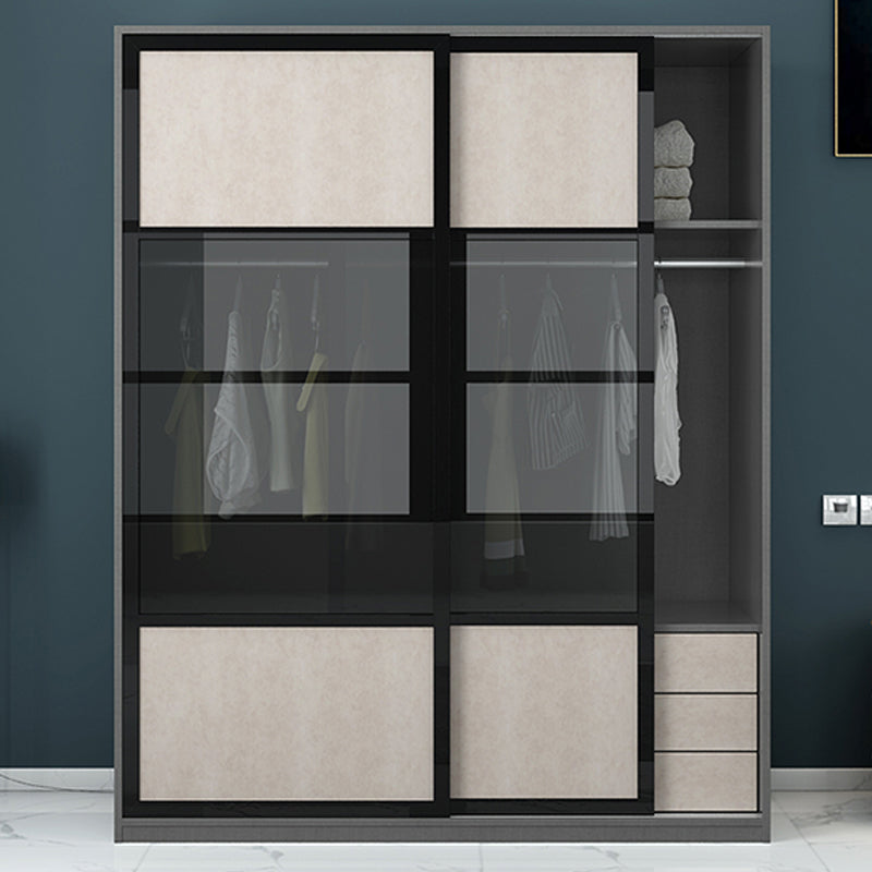 Engineered Wood Storage Cabinet with Glass Doors Contemporary Cabinet with Sliding Doors