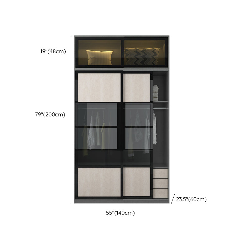 Engineered Wood Storage Cabinet with Glass Doors Contemporary Cabinet with Sliding Doors
