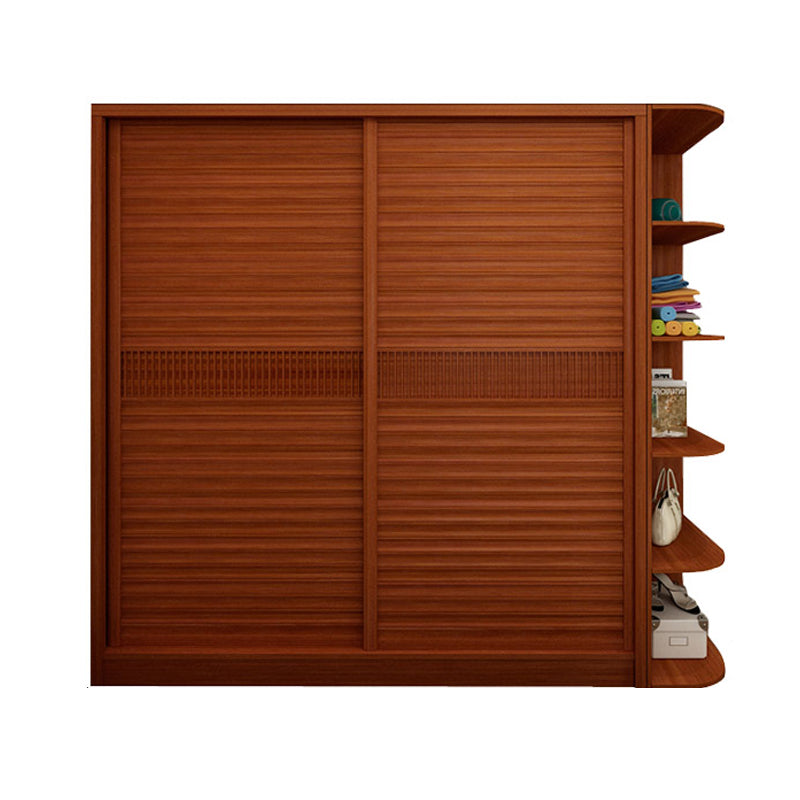 Brown Engineered Wood Wardrobe with Sliding Doors Modern Cabinet for Bedroom