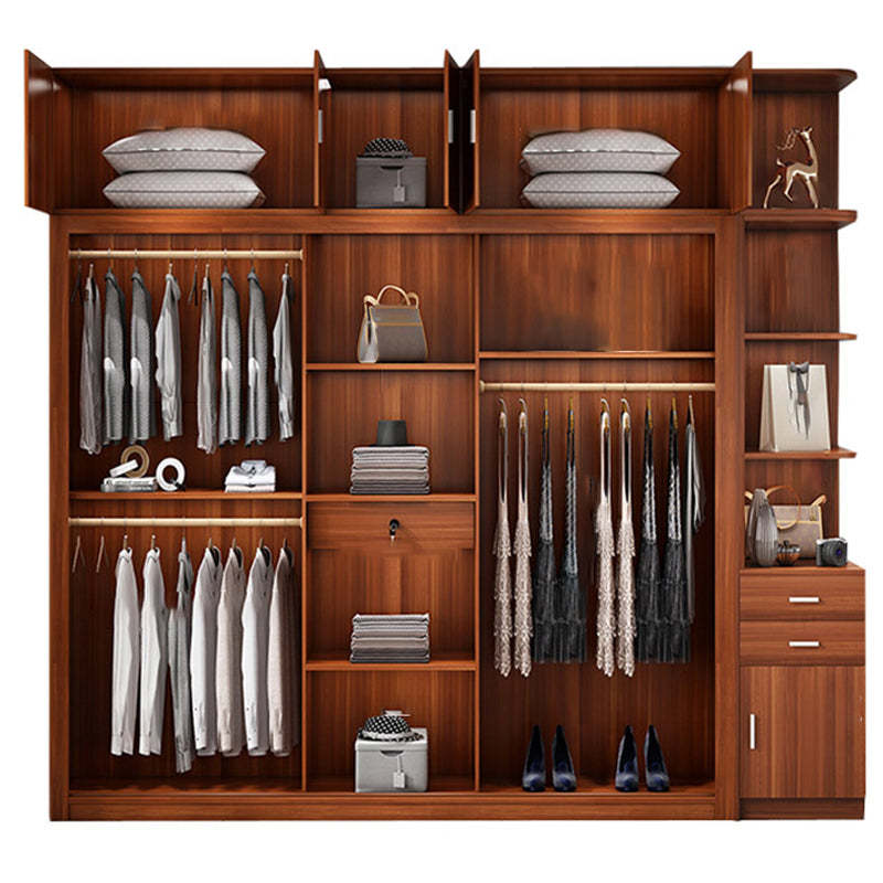 Brown Engineered Wood Wardrobe with Sliding Doors Modern Cabinet for Bedroom