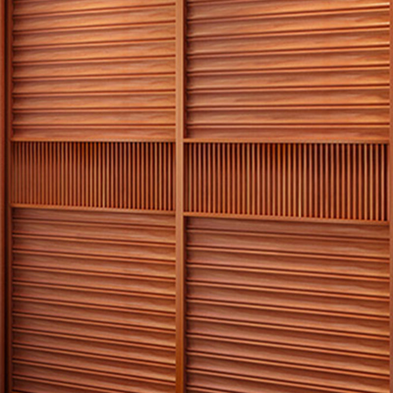 Brown Engineered Wood Wardrobe with Sliding Doors Modern Cabinet for Bedroom