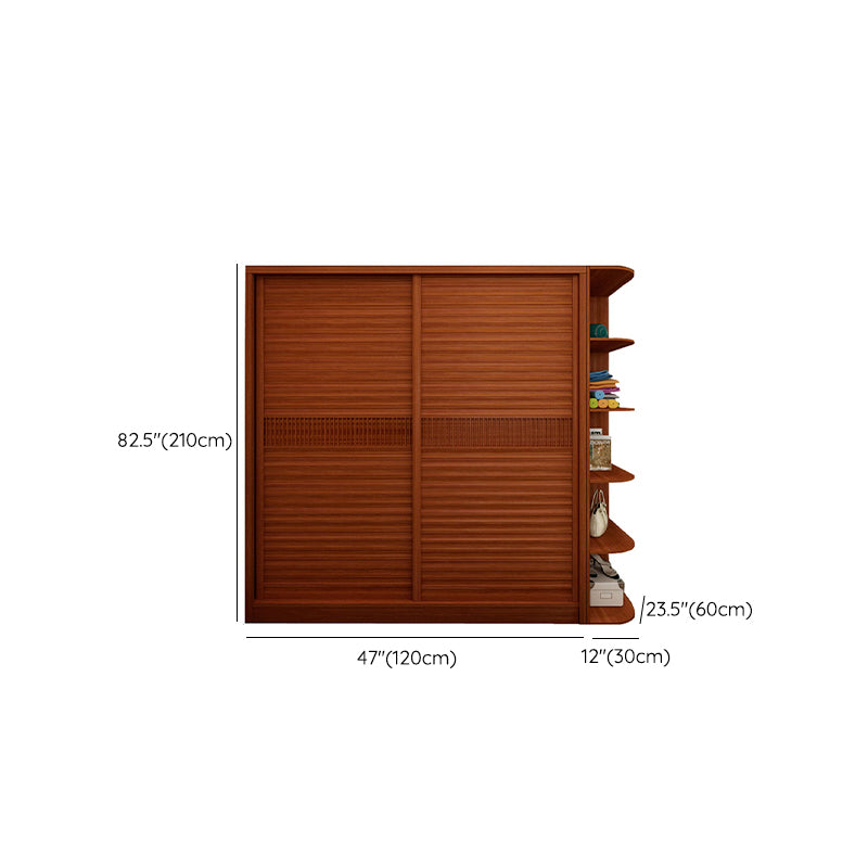 Brown Engineered Wood Wardrobe with Sliding Doors Modern Cabinet for Bedroom