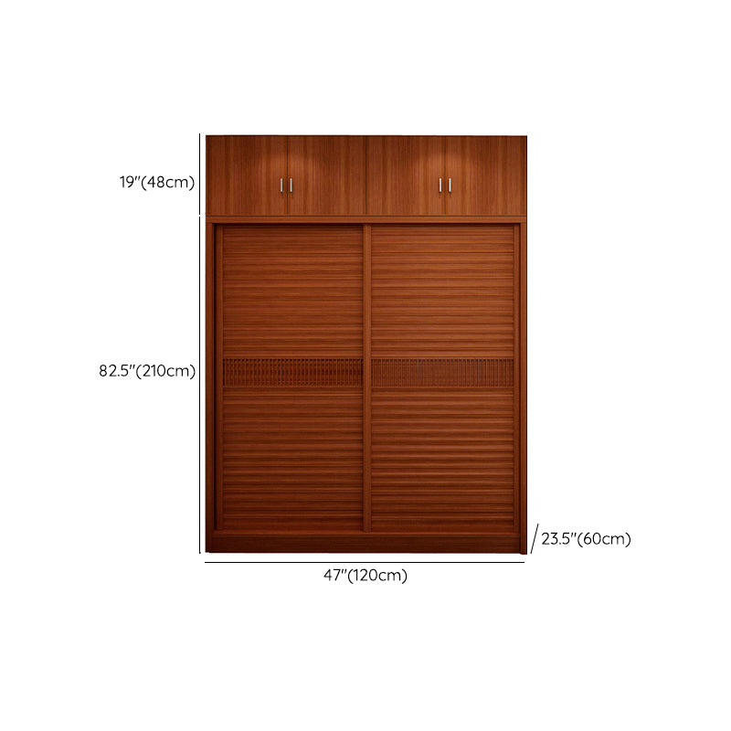 Brown Engineered Wood Wardrobe with Sliding Doors Modern Cabinet for Bedroom