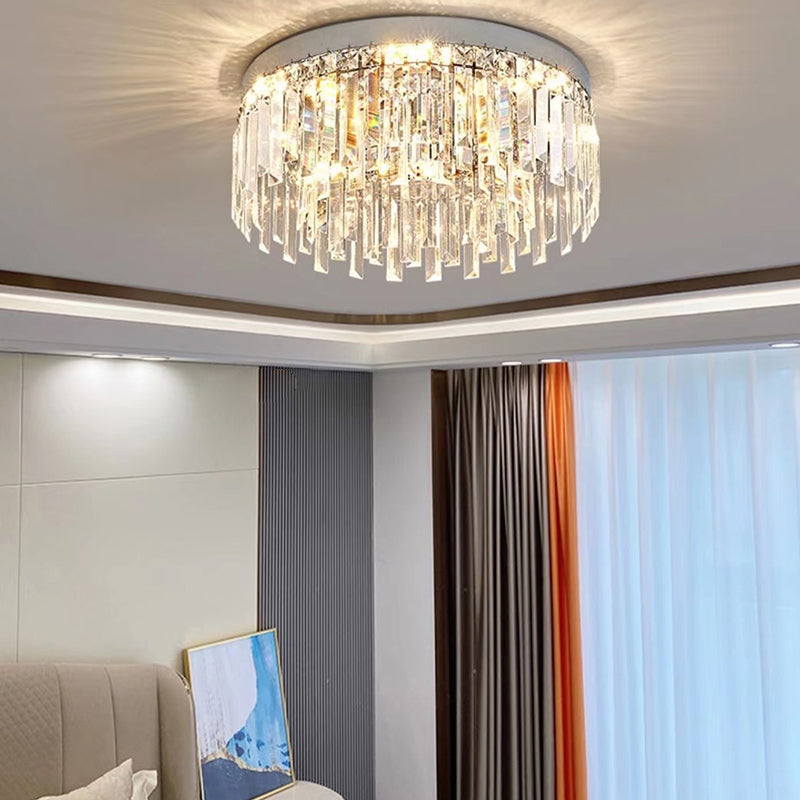 Modern Flush Mount Lamp Circle Ceiling Lighting with Crystal for Bedroom