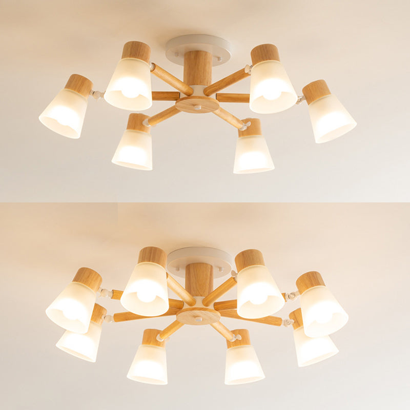 Nordic Ceiling Lighting Radial Semi Flush Mount with Wood for Living Room