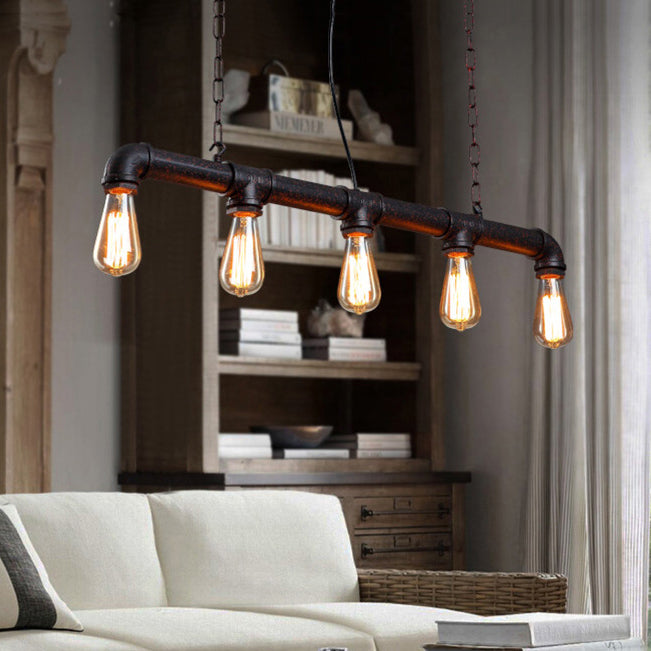 Linear Shape Pendant Light Kit Industrial Style Metal 5/10 Lights Pendant Light in Rust
