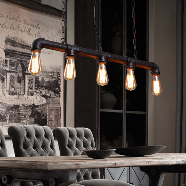 Linear Shape Pendant Light Kit Industrial Style Metal 5/10 Lights Pendant Light in Rust