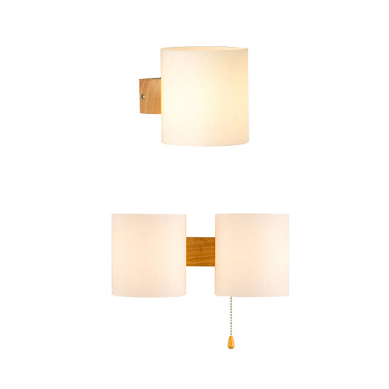Modern Style Cylinder Shape Wall Lamp Wood Sconces Light for Bedroom