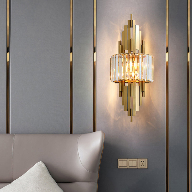 2-Light Geometric Wall Light Modern Crystal Wall Light Fixture