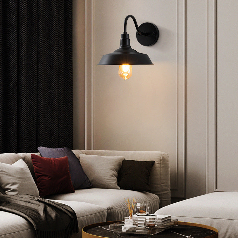 Flat Shape Wall Light Industrial Style Metal 1 Light Wall Lamp in Black