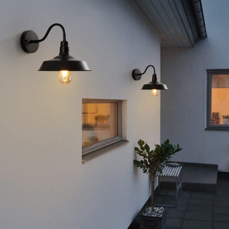 Flat Shape Wall Light Industrial Style Metal 1 Light Wall Lamp in Black